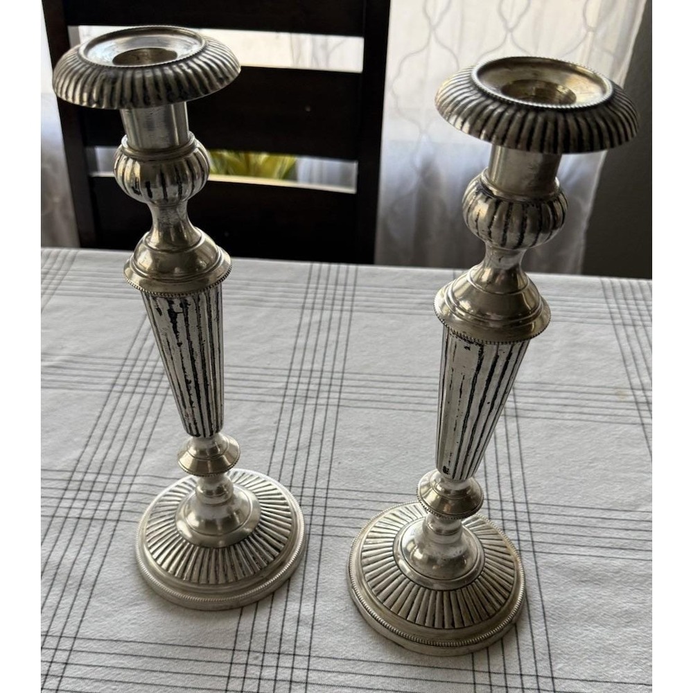 Pair of Indian Made Silver Plated Candle Holders 13" Tall
